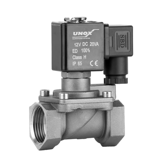 Unox 12V DC - 3/4" Stainless Steel Steam Solenoid Valve Normally Open AISI316, Threaded, Durable and Reliable for Precision Flow Control, Industrial Grade for Heavy-Duty Use