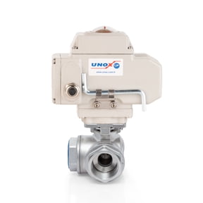 Unox 2 1/2" (DN65) 24V DC Motorized Ball Valve Three-Way L-Port Threaded Electrical Ball Valve Stainless Steel AISI304 Body 63 Bars Max Pressure For Water Air Control Valve