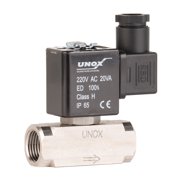 Unox 220V AC - 1/4 Stainless Steel General Purpose Solenoid Valve with AISI316 Threaded Inlet, Durable and Reliable for Precision Flow Control, Normally Closed