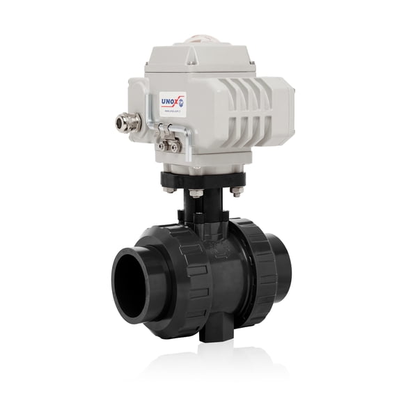 Unox 24V DC Electric Actuated 32 (1") U-PVC Ball Valve, Motorized Ball Valve For Water - PN16