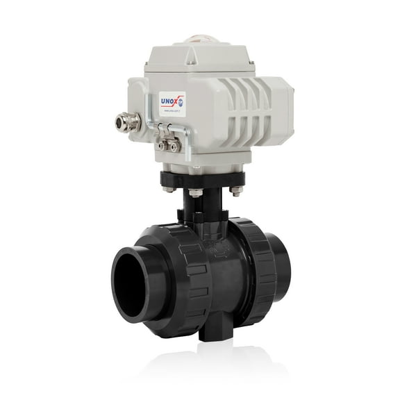 Unox 24V DC Electric Actuated Ø50 (1 1/2") U-PVC Ball Valve, Motorized Ball Valve For Water - PN16