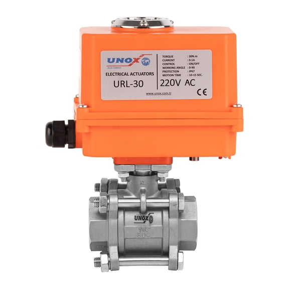 Unox 3/4" Motorized Ball Valve 220V AC NPT Electrical Ball Valve Stainless Steel AISI304 Three-Piece Body 63 Bars Max Pressure For Water Air Control Valve