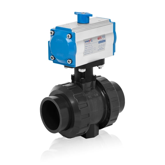 Unox Double Acting Pneumatic Actuated 75 (2 1/2") U-PVC Ball Valve, Pneumatic Ball Valve, U-PVC Ball Valve For Water, PN16