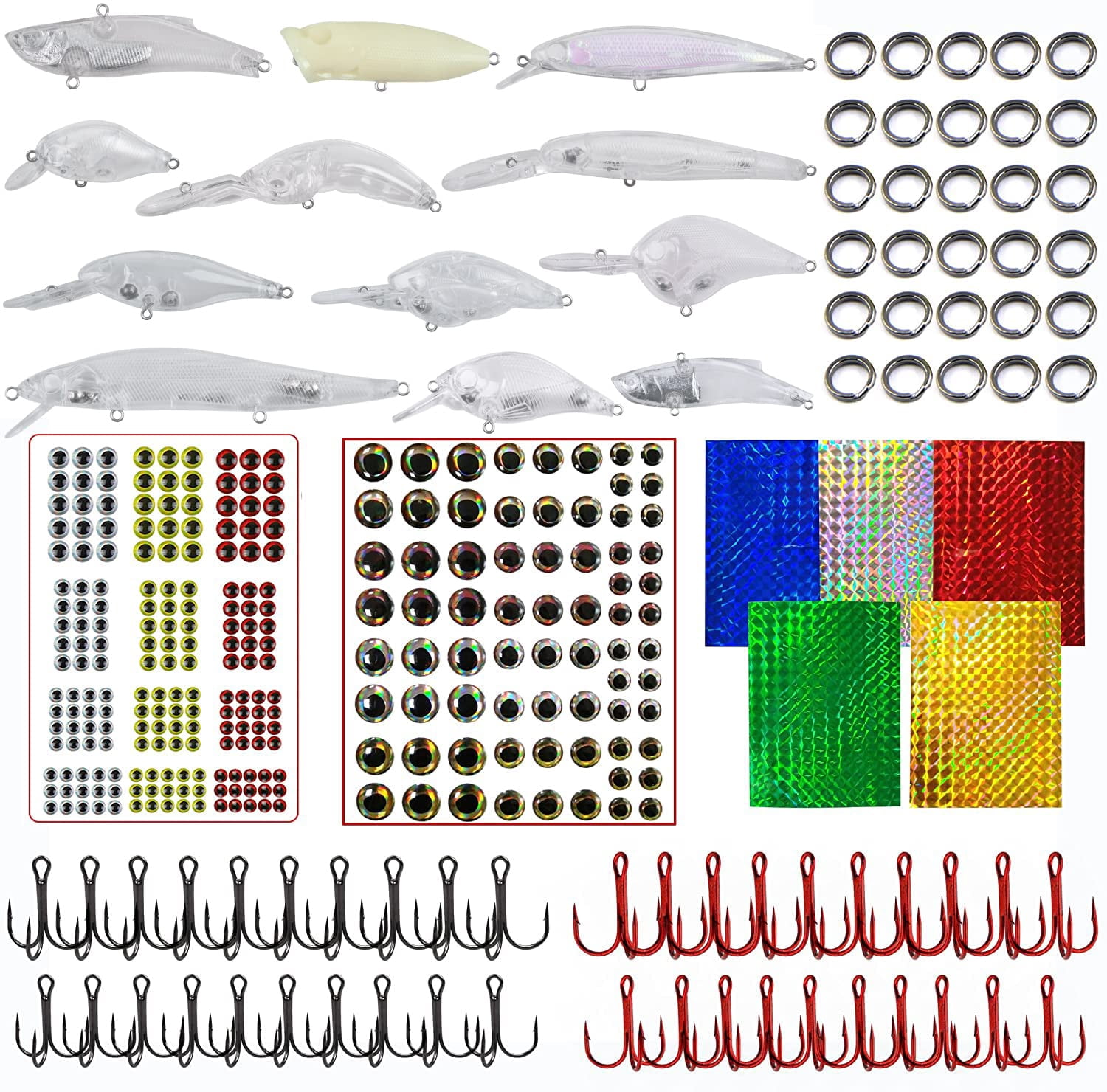 Unpainted Fishing Lures Making Kit Diy Blank Crankbaits Minnow Jerkbait Hard Bait Set With Treble Hooks  Split Rings Lure Eyes Stickers Supplies Make Your Own