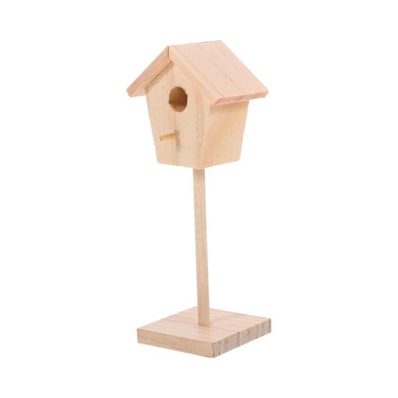 Unpainted Miniature Wooden Bird House For Dollhouse Decor And Craft DIY Project With Smooth Rustic Natural Wood Finish For Tiny Scene Accessory (Beige)