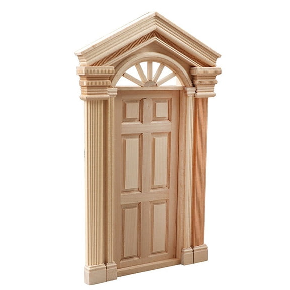 Unpainted Miniature Wooden Door with Steeple Roof & Openable Design for Crafting and Model Building Projects