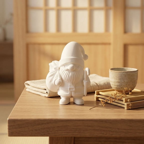 Unpainted White 3D Printed Santa Figurine, 3.54 x 2.8 in, Tabletop Decoration for Mantel, Shelf and Holiday Display