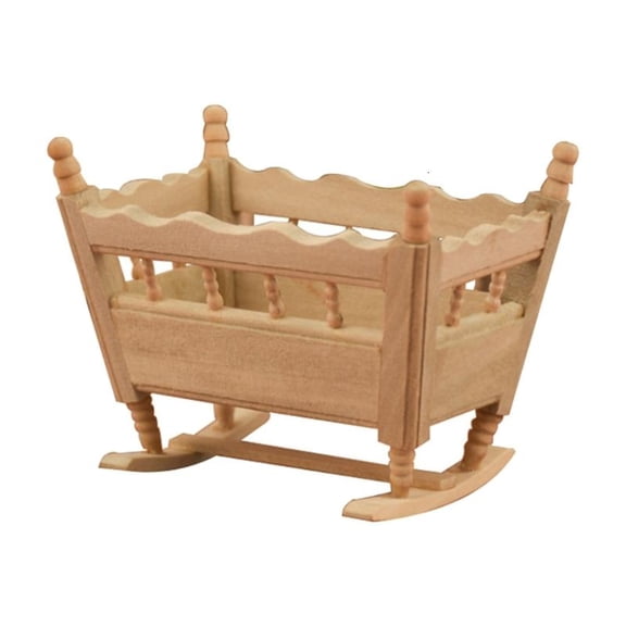 Unpainted Wood Baby Cradle Model Figurine Toy For 1/12 Scale Doll House Scene Building And Nursery Room Display Decors