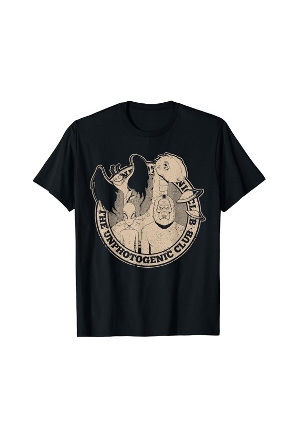 Unphotogenic Club Cryptid Alien Bigfoot Mothman Loch Ness Black T-Shirt