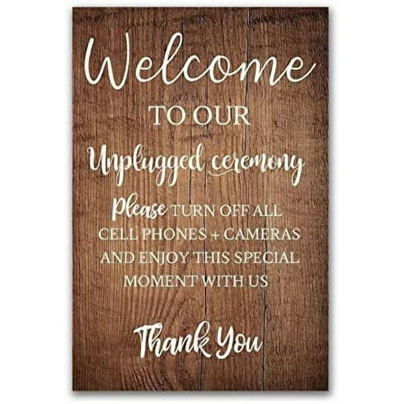 Unplugged Rustic Wedding Sign - Ceremony Decor Wood Sign 12x18