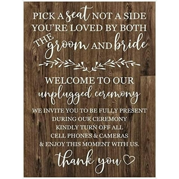 Unplugged Wedding Ceremony Sign Aluminum Metal Poster Pick a Seat Not a Side Welcome Sign for Wedding Reception Rustic Decor 8x12 Inch