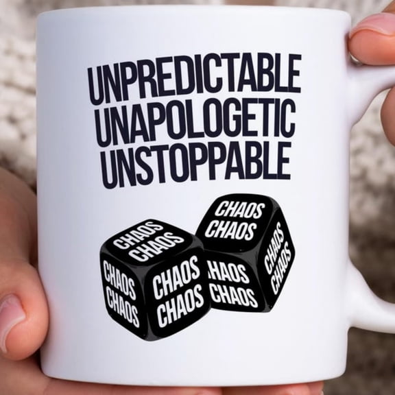 Unpredictable Unapologetic Unstoppable Dice Chaos Mug, Gamer Gift, Chaotic Neutral, , D&D, , Nerd Mug, Geek Gift.