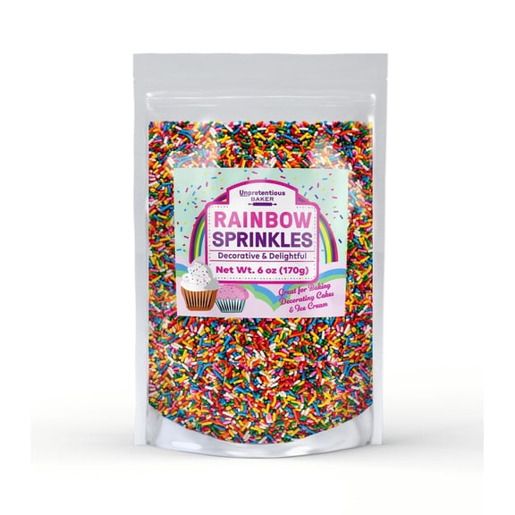 Unpretentious Baker Rainbow Baking Sprinkles 6 oz Colorful Jimmies, Gluten-Free, Resealable Bag