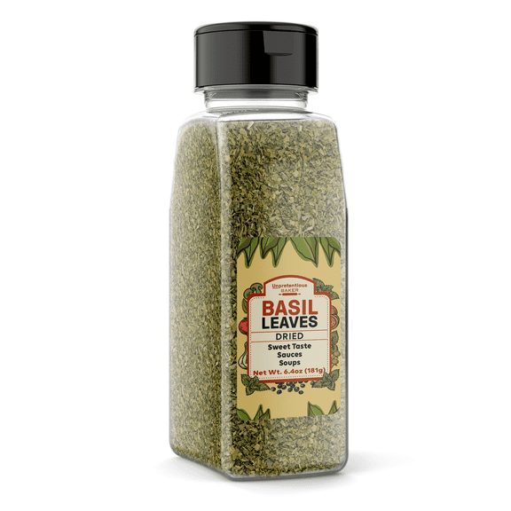 Unpretentious Basil Leaves, 6.4 oz, Cut & Sifted, Sweet Flavor, Sauces & Soups