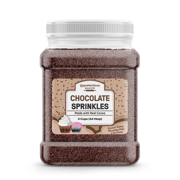 Unpretentious Chocolate Sprinkles, 4 Cups, Made with Real Cocoa, Decorative Dessert Topping