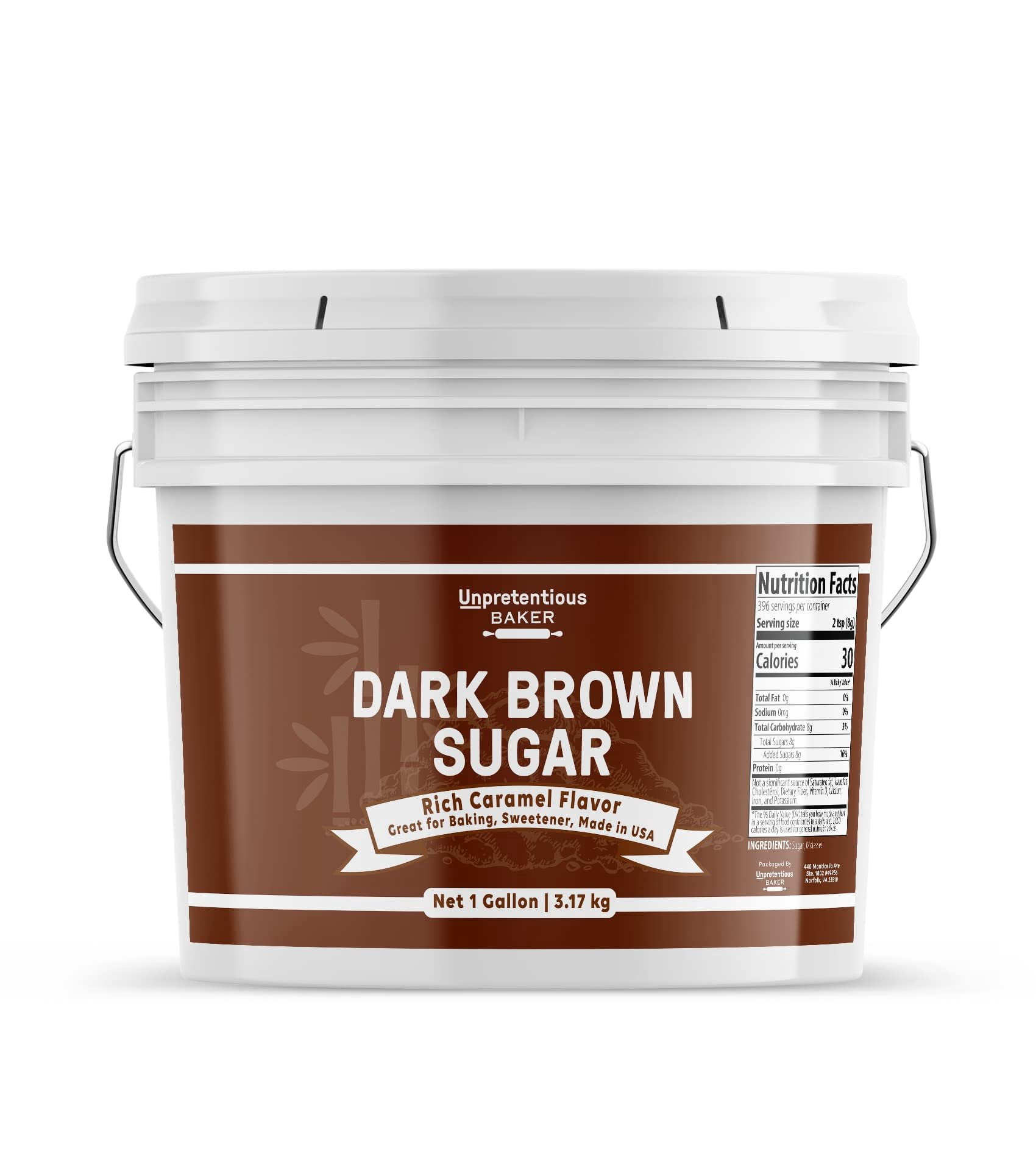 Unpretentious Dark Brown Sugar, Great for Baking, Rich Caramel Flavor, Sweetener 1 Gallon Bucket