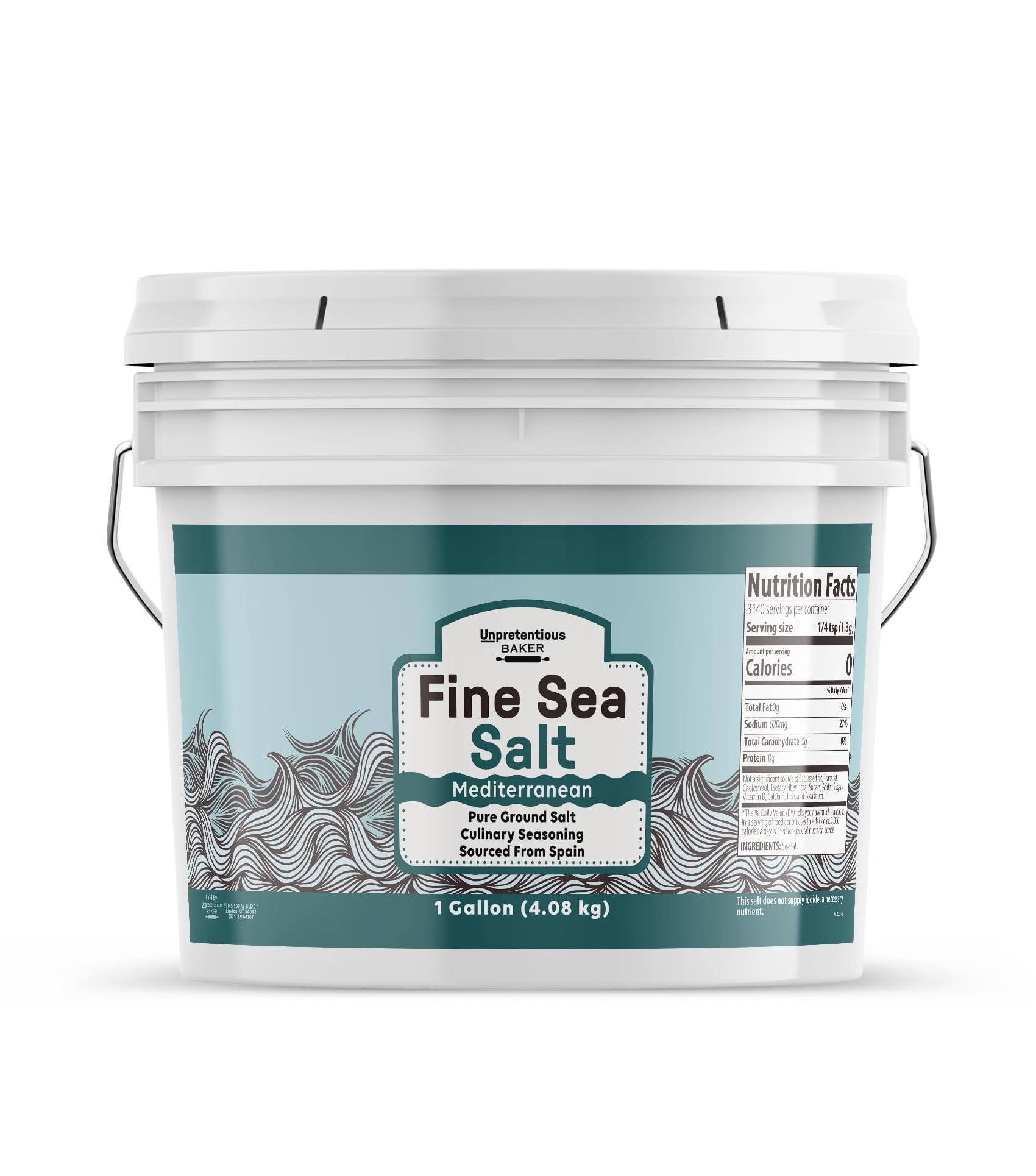 Unpretentious Fine Sea Salt 1 Gallon, Pure Evaporated Mediterranean Sea Salt