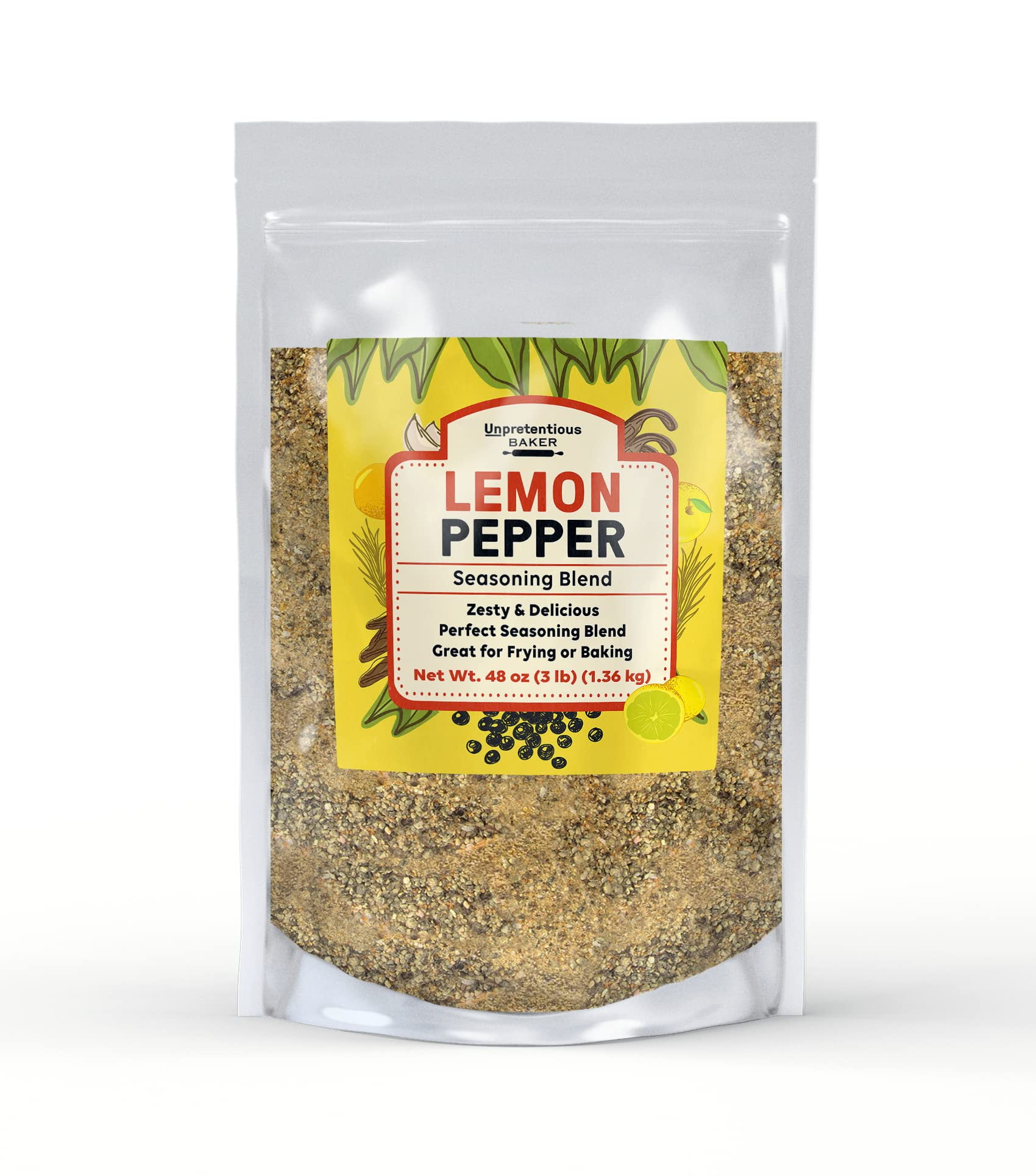 Unpretentious Lemon Pepper Seasoning (3 lb), AD01Great Zesty Flavor, Perfect for Baking or Frying, Delicious Seasoning Blend