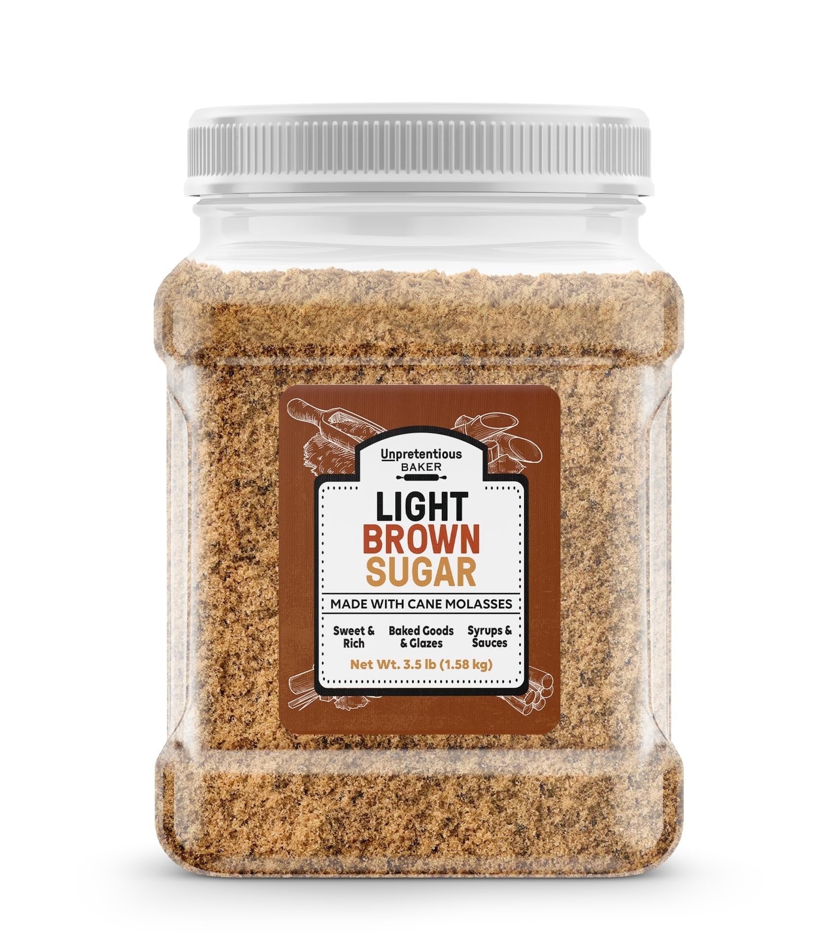 Unpretentious Light Brown Sugar, 3.5 Pound, Made With Cane Molasses, Perfect For Desserts, Meat & Fruit Plastic Jar
