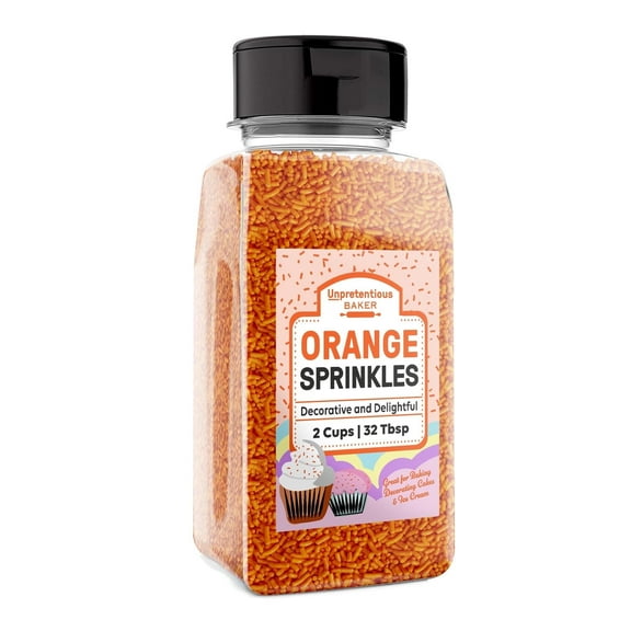 Unpretentious Orange Jimmies Sprinkles 2 Cups, Clear Resealable Shaker, Decorative & Fun Color