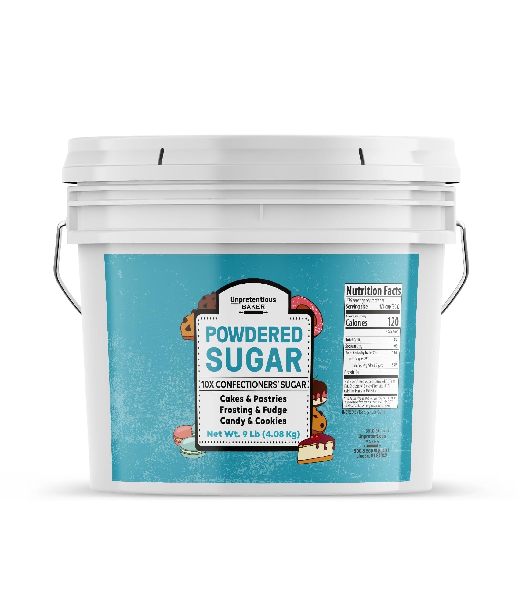Unpretentious Powdered Sugar, 2 Gallon Bucket, Confectioners Sugar, For Baking, Candy Making, Desserts 144 Ounces