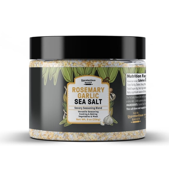 Unpretentious Rosemary Garlic Sea Salt, 8 oz, Versatile Seasoning, Cooking & Baking, Savory Seasoning Blend