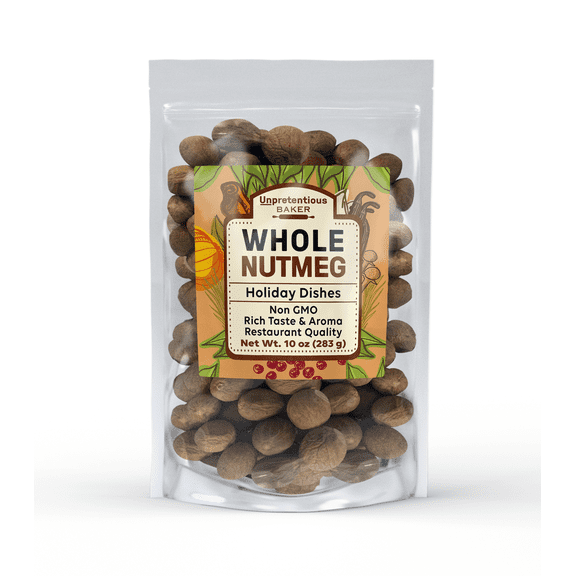 Unpretentious Whole Nutmeg, 10 oz, Gluten Free, Resealable Bag, Ideal for Holiday Dishes & Baked Goods