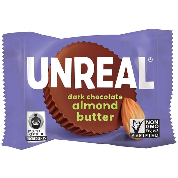 Unreal Dark Chocolate Almond Butter Cup Candy - Caddy, 0.5 Ounce - 240 per case.