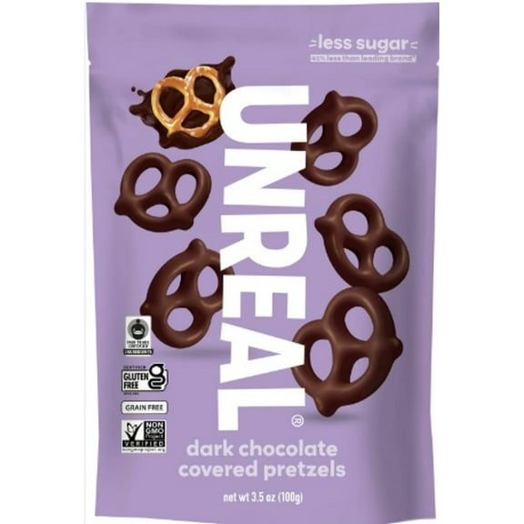 Unreal Dark Chocolate Covered Pretzels 3.5 oz Bag  Non-GMO, Gluten-Free Snack