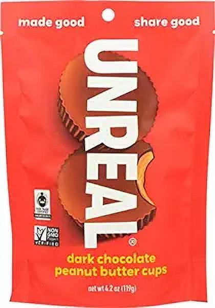Unreal Peanut Butter Cups Vegan Dark Chocolate 4.2 oz Pack of 2