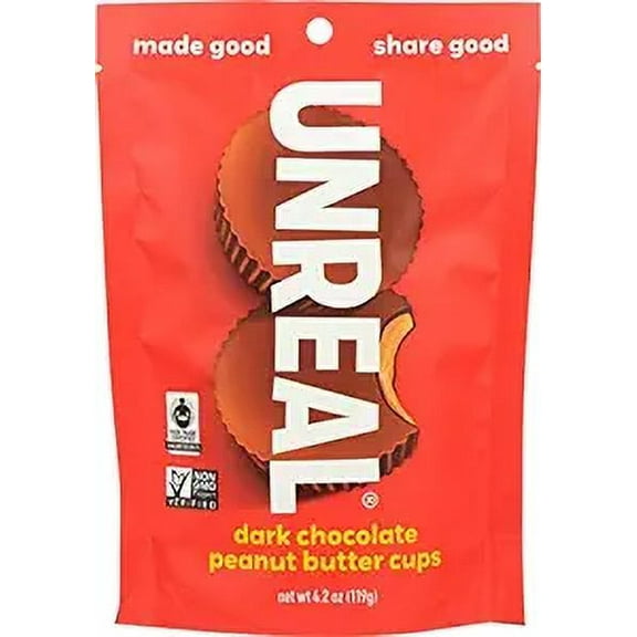 Unreal Peanut Butter Cups Vegan Dark Chocolate 4.2 oz Pack of 2