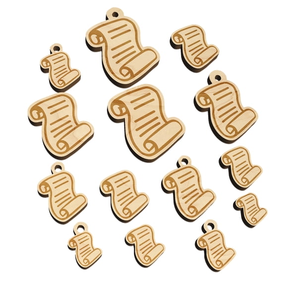 Unrolled Scroll of Parchment and Text Wood Mini Charms Shapes DIY Craft Jewelry - With Hole - 30mm (6pcs)