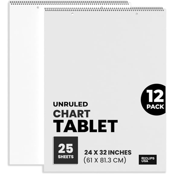 E-CLIPS USA Unuled Anchor Chart Paper 25-Sheet Large Writing Pad, 24” x 32”, Pack of 12