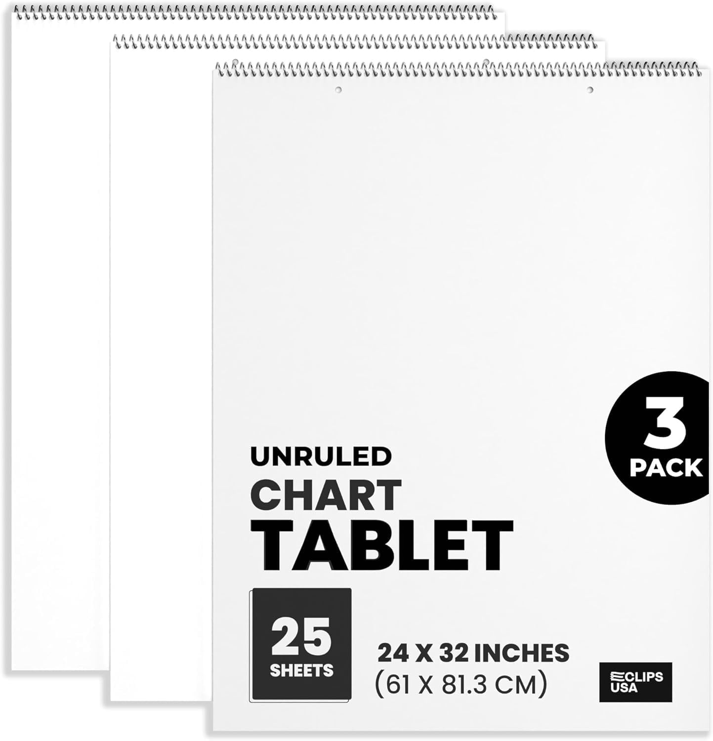 E-CLIPS USA Unuled Anchor Chart Paper 25-Sheet Large Writing Pad, 24” x 32”, Pack of 3