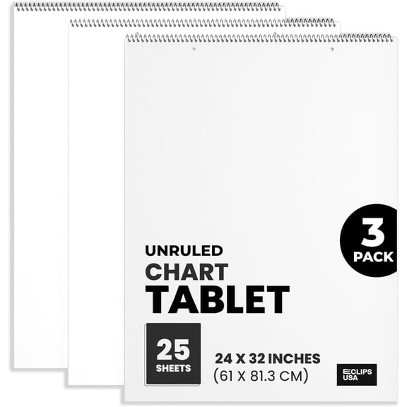 E-CLIPS USA Unuled Anchor Chart Paper 25-Sheet Large Writing Pad, 24” x 32”, Pack of 3