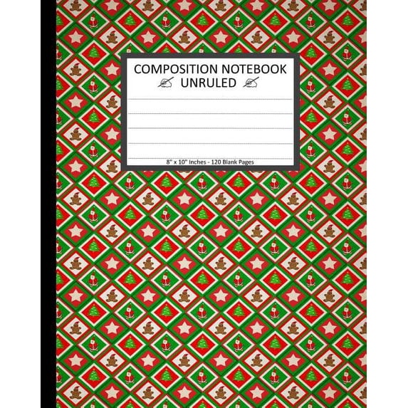 Unruled Composition Notebook 8" x 10" 120 Pages Christmas Star Tree Ginger Santa: Unruled Composition Notebook 8" x 10". 120 Pages. Beautiful Christmas Star Tree Ginger Santa Background Pattern. (Pape