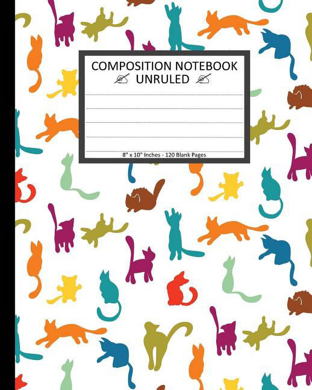 Unruled Composition Notebook 8" x 10". 120 Pages. Cute Colorful Cat