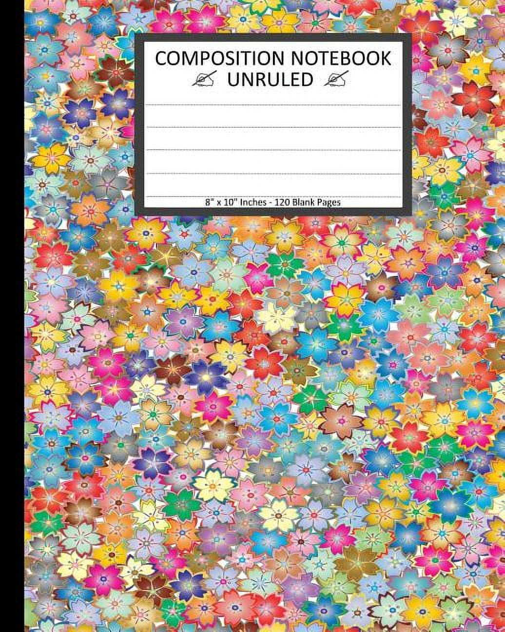 Unruled Composition Notebook 8" x 10". 120 Pages. Dense Flower Floral