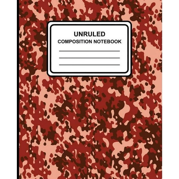 Unruled Composition Notebook: Camouflage (Red), 7.5" x 9.25", Unruled Notebook, 100 Pages, Professional Binding (Paperback)