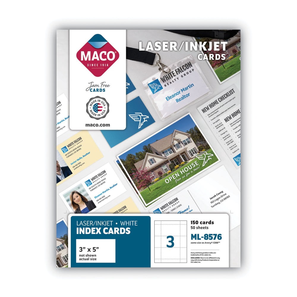 Unruled 3 in. x 5 in. Microperforated Laser/injt Index Cards - White (50 Sheets/Box, 3 Cards/Sheet)