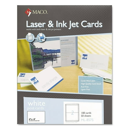 Maco, MACML8575, 2-Up Laser/Inkjet Post Cards, 100 / Box, White