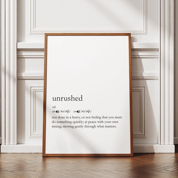 Unrushed Dictionary Minimalist Poster, Vintage Style Positive Quote Wall Print, Boho Typography Art Unframed Paper Print