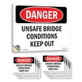 thumbnail image 1 of Unsafe Bridge Conditions Keep Out OSHA Danger Vinyl Decal Label 5 Inch x 3.5 Inch - 10 Pack, 1 of 6