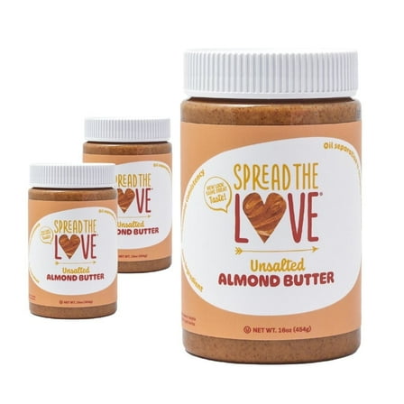 Unsalted Almond Butter, Creamy, Vegan, Gluten-free,  Palm-Oil Free, No Added Sugar, 16 oz (Pack of 3)