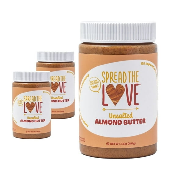 Unsalted Almond Butter, Creamy, Vegan, Gluten-free, Palm-Oil Free, No Added Sugar, 16 oz (Pack of 3)