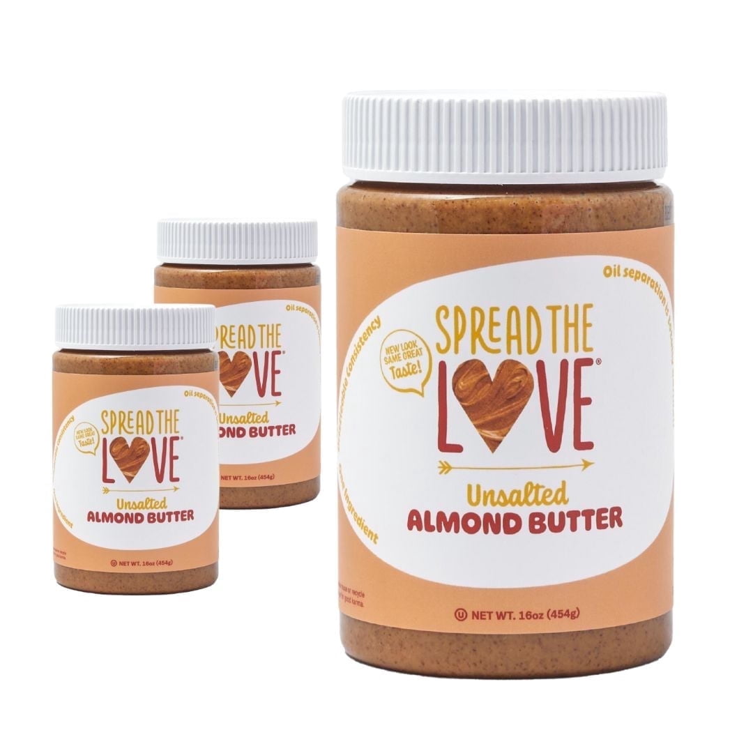 Unsalted Almond Butter, Creamy, Vegan, Gluten-free,  Palm-Oil Free, No Added Sugar, 16 oz. Spread The Love (3 pack)