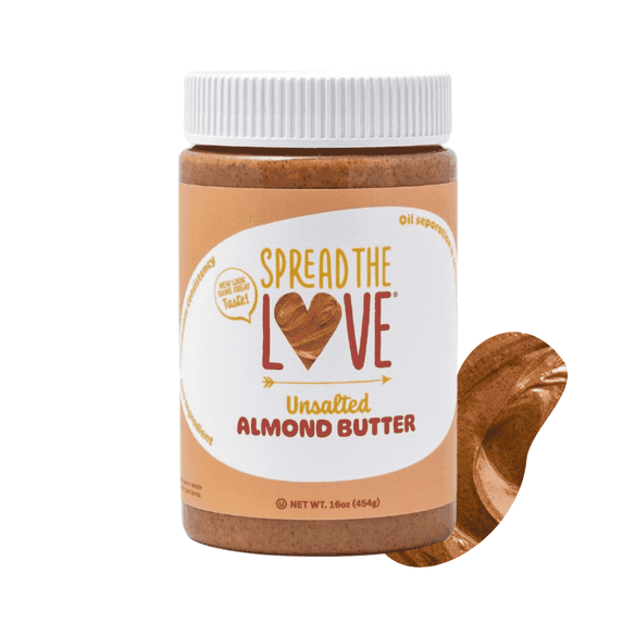 Unsalted Almond Butter, Creamy, Vegan, Gluten-free, Palm-Oil Free, No Added Sugar, 16oz, Spread The Love