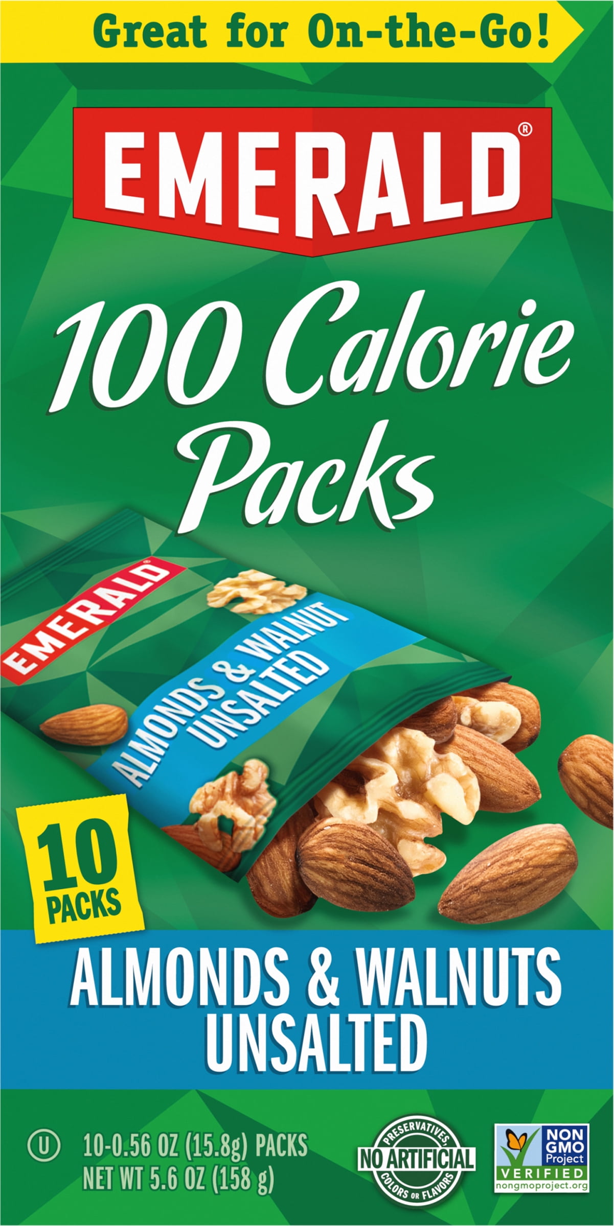 Unsalted Almonds and Walnuts 10 Ct | 100-Calorie Individual Packs of Nut Blend| Kosher Certified, Non-GMO, Contains No Artificial Preservatives, Flavors or Synthetic Colors