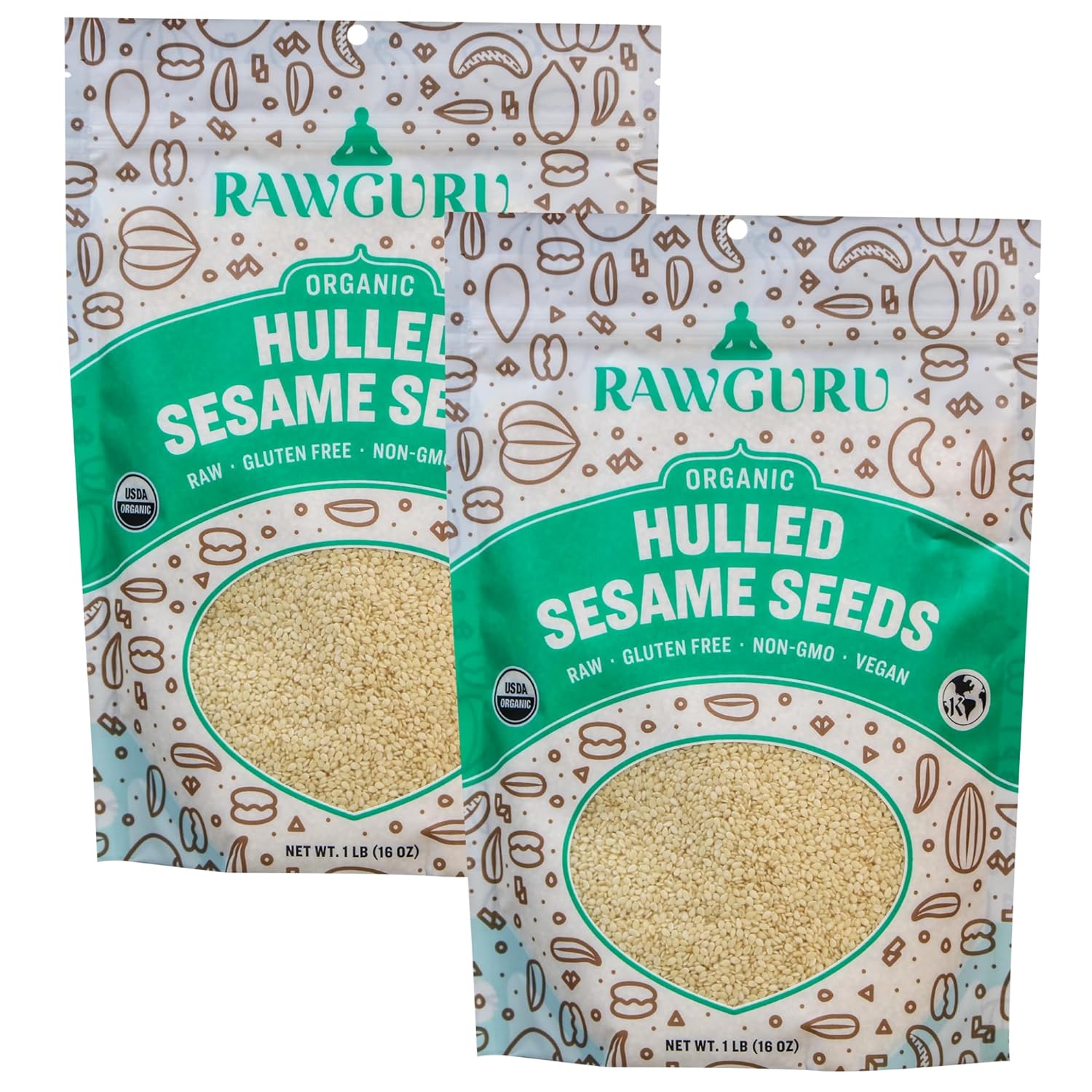 Unsalted Hulled Sesame Seeds, Organic, Keto Vegan Kosher Paleo