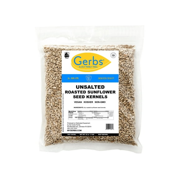 Unsalted Roasted Sunflower Seed Kernels by Gerbs - 2 LBS. - Top 14 Food Allergen Free & NON GMO - Vegan & Kosher